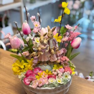Easter Table Decoration – Spring Bunny Family in a Blooming Garden